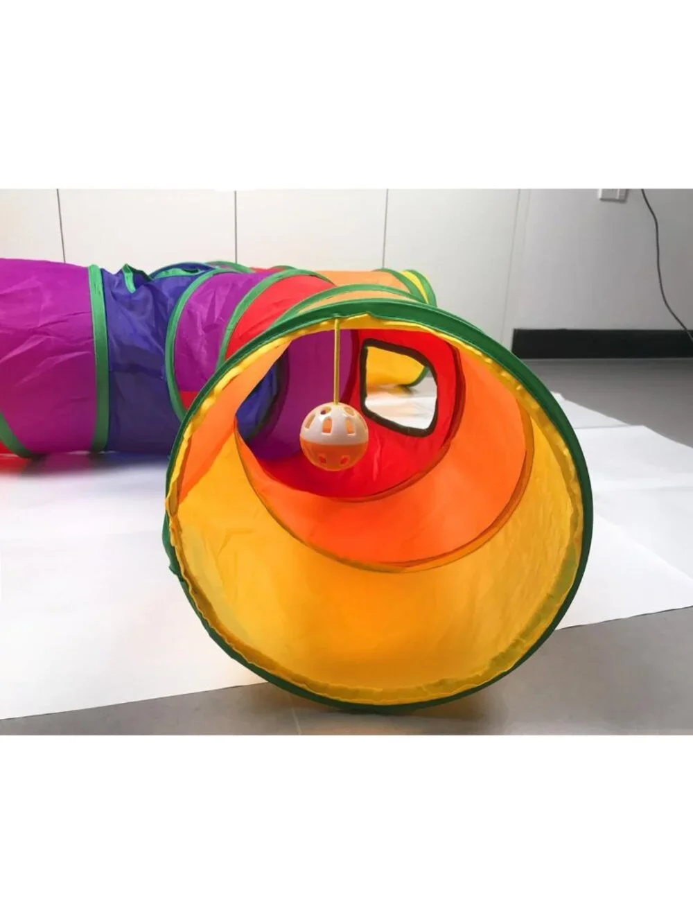 Colorful Cat Tunnel Tube with 6 Peek Holes - Collapsible 5-Way Play Maze for